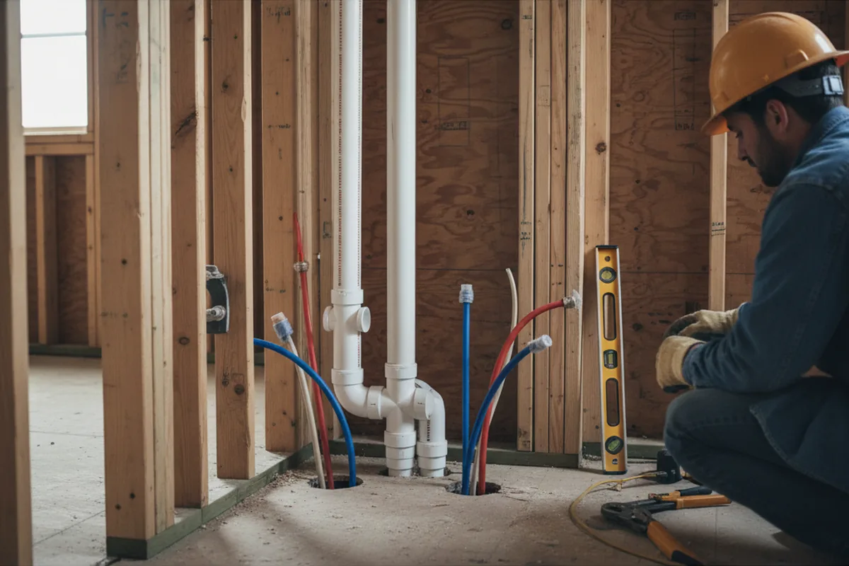 Drain and supply rough-in during Sump Pump Repair in Luling